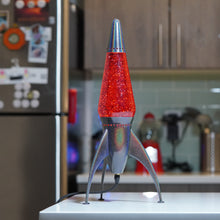 Load image into Gallery viewer, Prismatic Starship Glitter Lamp - Red Fluid / Silver Glitter

