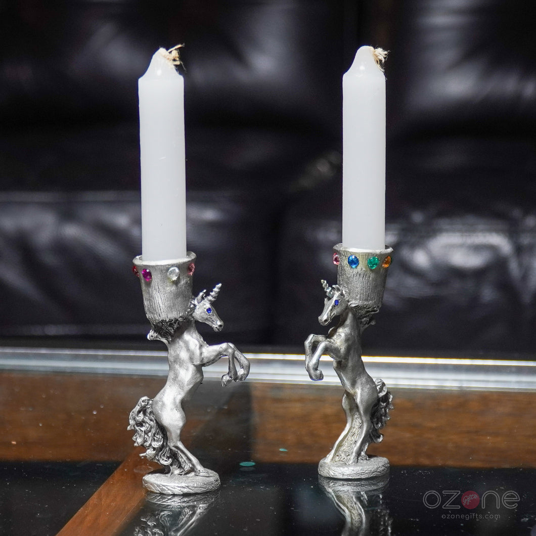 Gem Encrusted Unicorn Candle Holders w/ Candles - New in Box