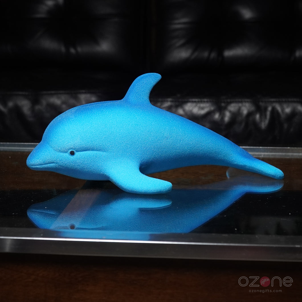 Huge Flocked Dolphin Coin Bank - New in Box - Blacklight Reactive